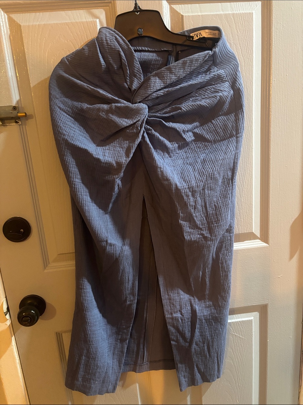 Zara Slate Blue Twist-Front Pencil Skirt